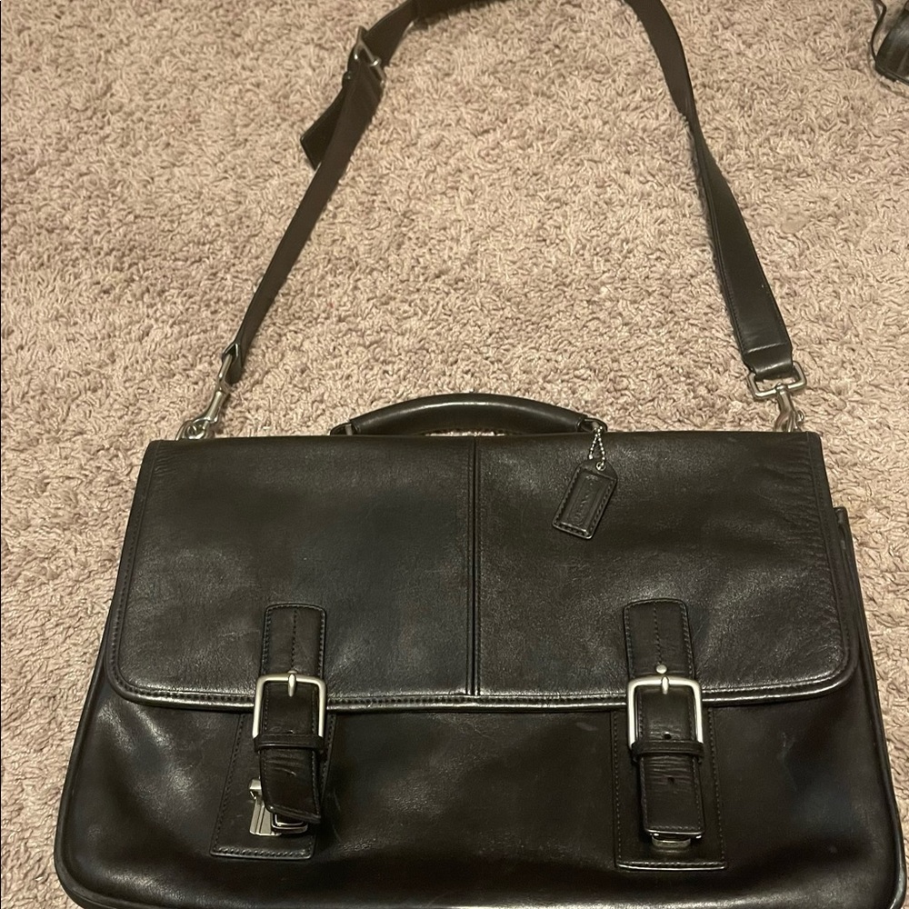 AUTH Coach Black Leather Briefcase
